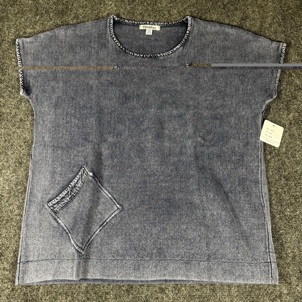 PBJ Blues Sweater Women's Med Blue Pullover‎ Knitted Ramie Cotton Pocket NWT